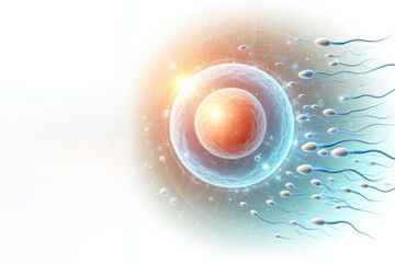 Sperm and egg cell. Concept natural fertilization on white background