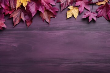 Autumn Leaves Border on Purple Background