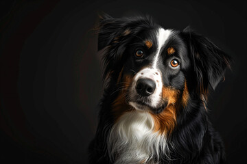 a dog with a black background and a brown and white dog