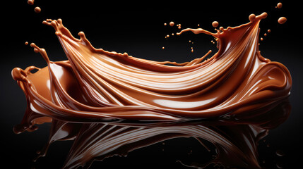 generated illustration of brown coffee streams with liquid splashing drops