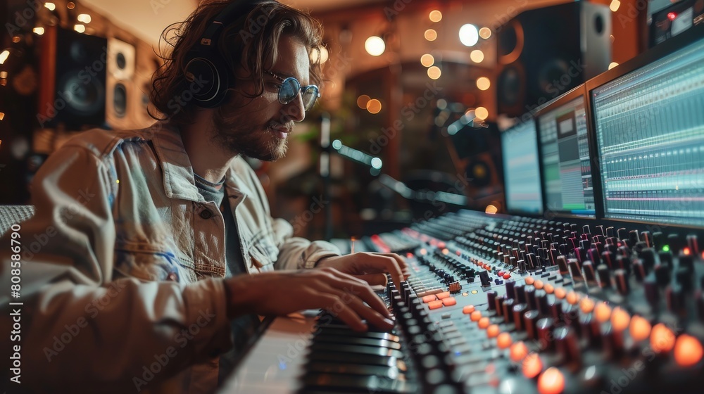 Fototapete studio musician working on a recording project. music producer working in a recording studio. genera