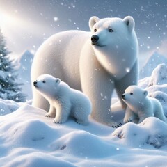 Fototapeta premium polar bear family in the snow