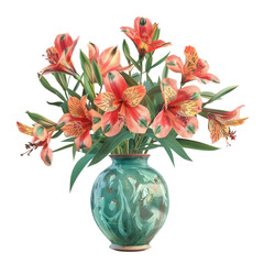 Exotic alstroemeria flowers in vase isolated on transparent background, ideal for vibrant floral arrangements