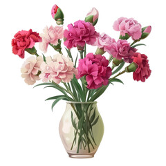 Classic bouquet of pink carnations isolated on transparent background, perfect for gifting and decoration