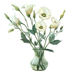 Elegant white lilies in ceramic vase isolated on transparent background, perfect for clean and sophisticated decor