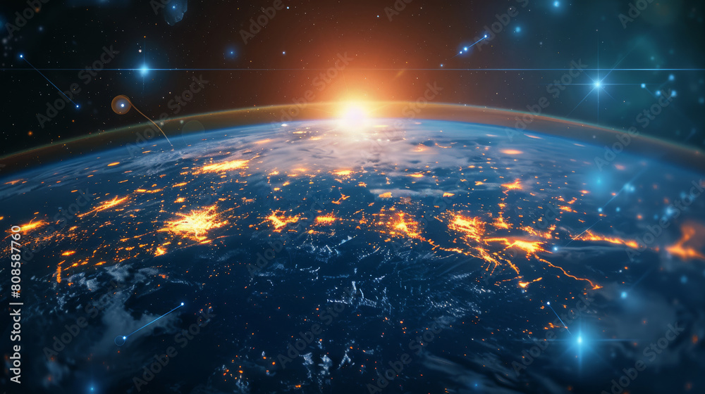 Leinwandbilder abstract global connection background with a glowing planet. generative ai.
