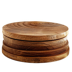 Round wooden coasters stacked isolated on transparent background, perfect for rustic home themes and practical uses