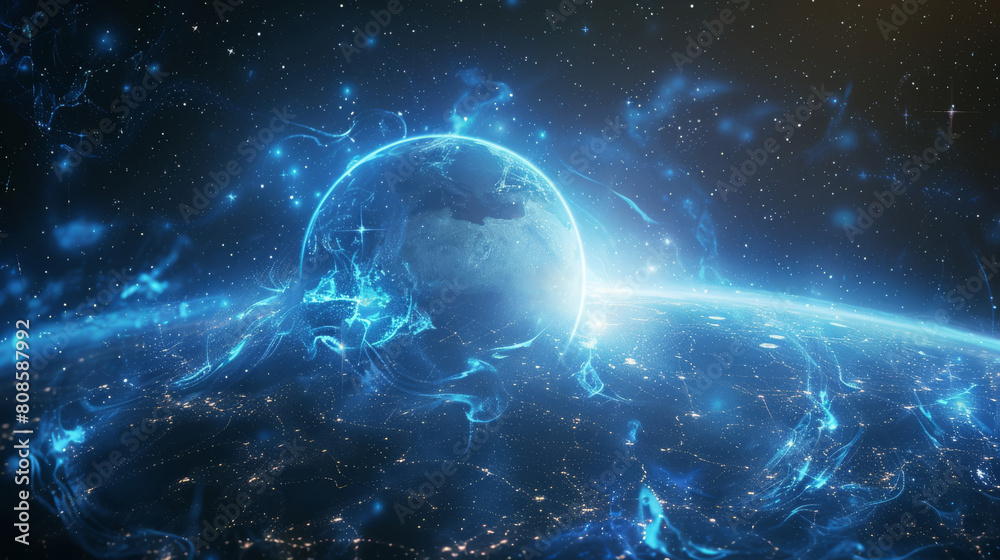 Leinwandbilder abstract global connection background with a glowing planet. generative ai.