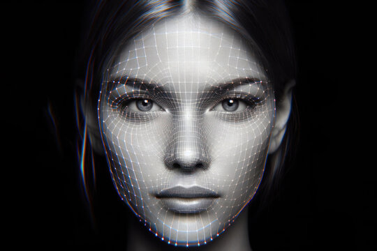 biometric scan of a person's face on a black background