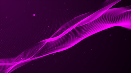 Abstract and technology purple dot-wave background. Dot pattern with halftone effect. Abstract wave technology with falling particles. Motion dot on the purple background