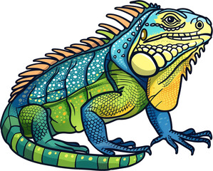Tropical Doodle: Colorful Vector Illustration of an Iguana