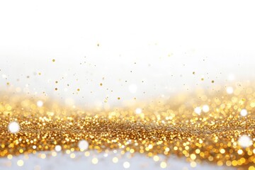 Gold glitter particles background on white background