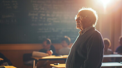 teacher in front of a classroom, imparting knowledge with passion and enthusiasm - obrazy, fototapety, plakaty