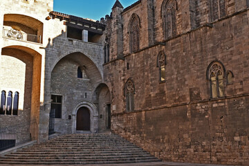 Barcellona, La cattedrale di Barcellona, totti, contrafforti e decorazioni gptiche - Catalogna,...