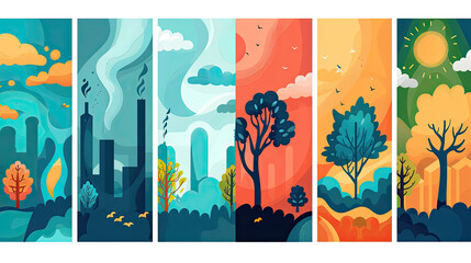 Greenhouse effect abstract concept vector illustration set Climate change