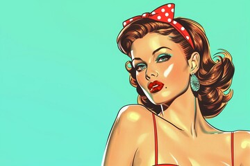A beautiful woman in pin-up style with a blue background. Retro, vintage style