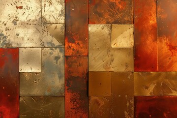 metallic geometric architectural abstract in copper and gold colors