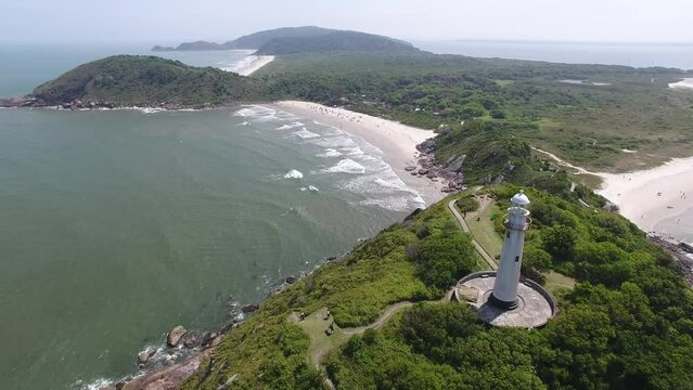 Aerial view of Ilha do Mel (Honey Island) and Farol das Conchas (Lighthouse of the Shells) - Paranagu&aacute;, Paran&aacute;, Brazil