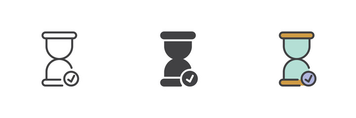 Hourglass check mark different style icon set