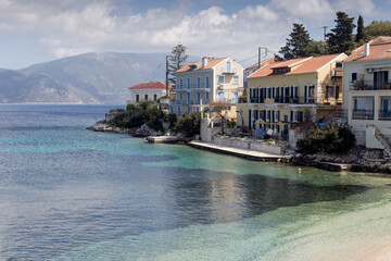 View of the embankment of village Friskardo in Kefalonia (Greece) in a spring day