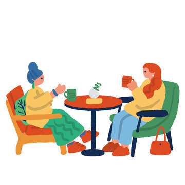 カフェで会話をする女性のイラスト
