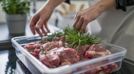 Cooking raw meat for barbecue.