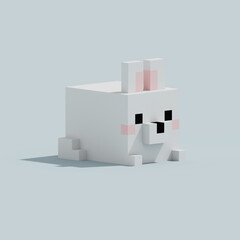 3d render of a rabbit voxel art style