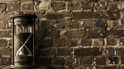 Antique Hourglass and Digital Timer on Sepia Brick.