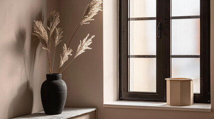 Relaxing interiors composition with natural light coming into a room trough a window.