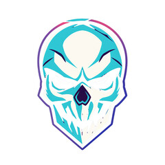 A stylized skull with a menacing glare in neon hues