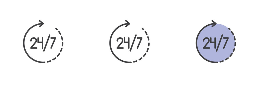 24 hours in 7 days week available service different style icon set