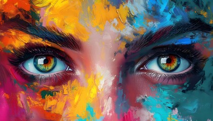 Artistic close-up of colorful eyes in vibrant artwork