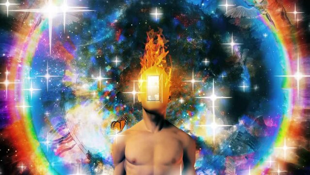 Man with burning mind. 4K Animated video
