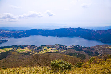 Lake Ashi and mt. Hakone in Hakone town, Japan.