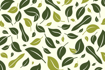 Curved green leaves background pattern design. Tropical leaf illustration for your nature, plants, forest, park, and greenery projects. Leaf vector design for wallpapers