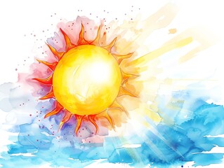 Enhance the colors and details of this watercolor painting of a sun. Make the colors more vibrant and the details more visible.