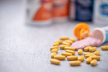 Variety of medicines and drugs.Medicine and healthcare concept - obrazy, fototapety, plakaty
