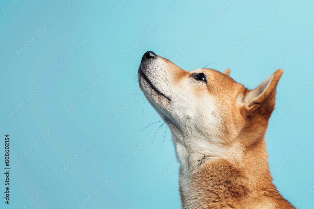 Wall mural a dog looking up at a blue sky