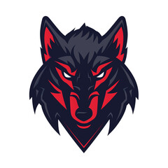 A fierce wolf head with striking red accents
