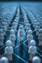 Conceptual image of countless identical figurines connected in rows, illustrating themes of conformity, unity, and social structure - AI generated