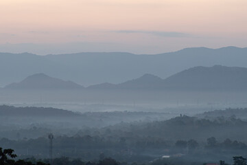 Beautiful morning scenery of River and mountain in a dramatic sky