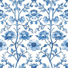 Fototapeta premium Watercolor Seamless pattern with blue and white