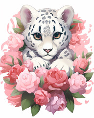 Weißer Tiger mit Blumen 
