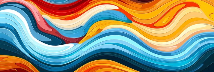 Fototapeta premium Vibrant red blue yellow waves modern abstract art background for print and design projects, banner