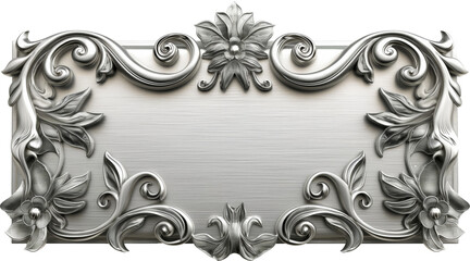 Elegant silver frame with ornate floral details isolated.