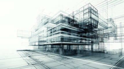 Engineering Architecture Wireframe: A photo illustrating a wireframe model of a building