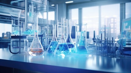Large bright modern modern scientific chemistry medical laboratory. Various equipment, glass...