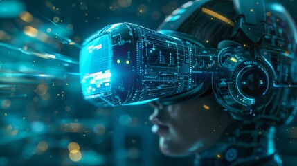 Technology Innovation Virtual Reality Interface: An illustration showcasing a virtual reality interface