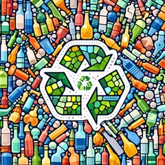 creative image of glass and plastic bottle recycling