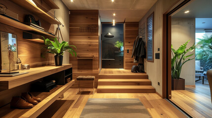 luxury hotel with wooden accents 